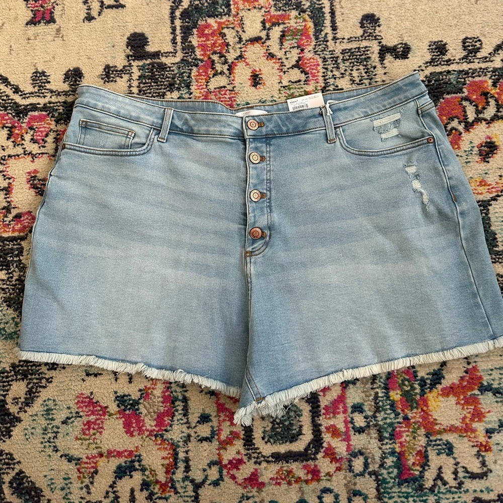 LC Lauren Conrad Light Blue Denim Button-Front Frayed Hem Shorts